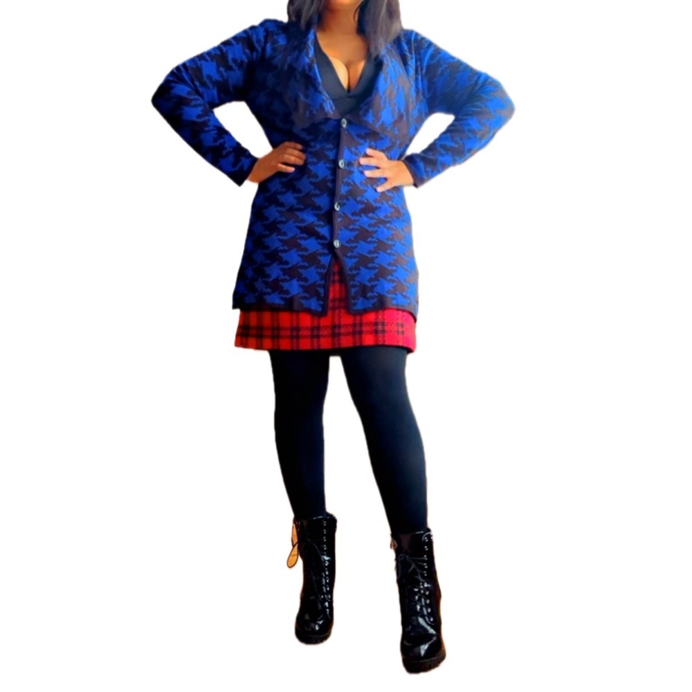Womens Madison Black & Blue Houndstooth Cardigan Sz L - Picture 1 of 4
